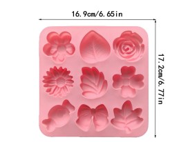 Molde silicona 9 hojas y flores